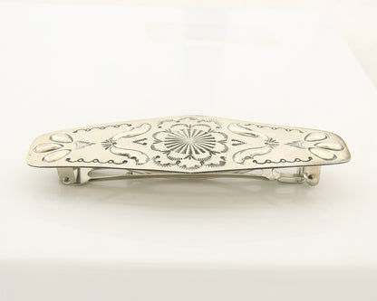 Vintage Navajo Barrette 925 Sterling Silver Hand Stamped Signed Jim Bitsui