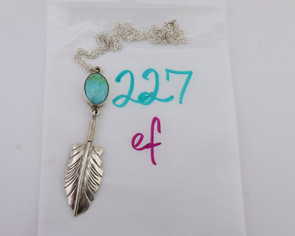 Navajo Feather Turquoise Necklace 925 Silver Artist Signed M Montoya C.80's