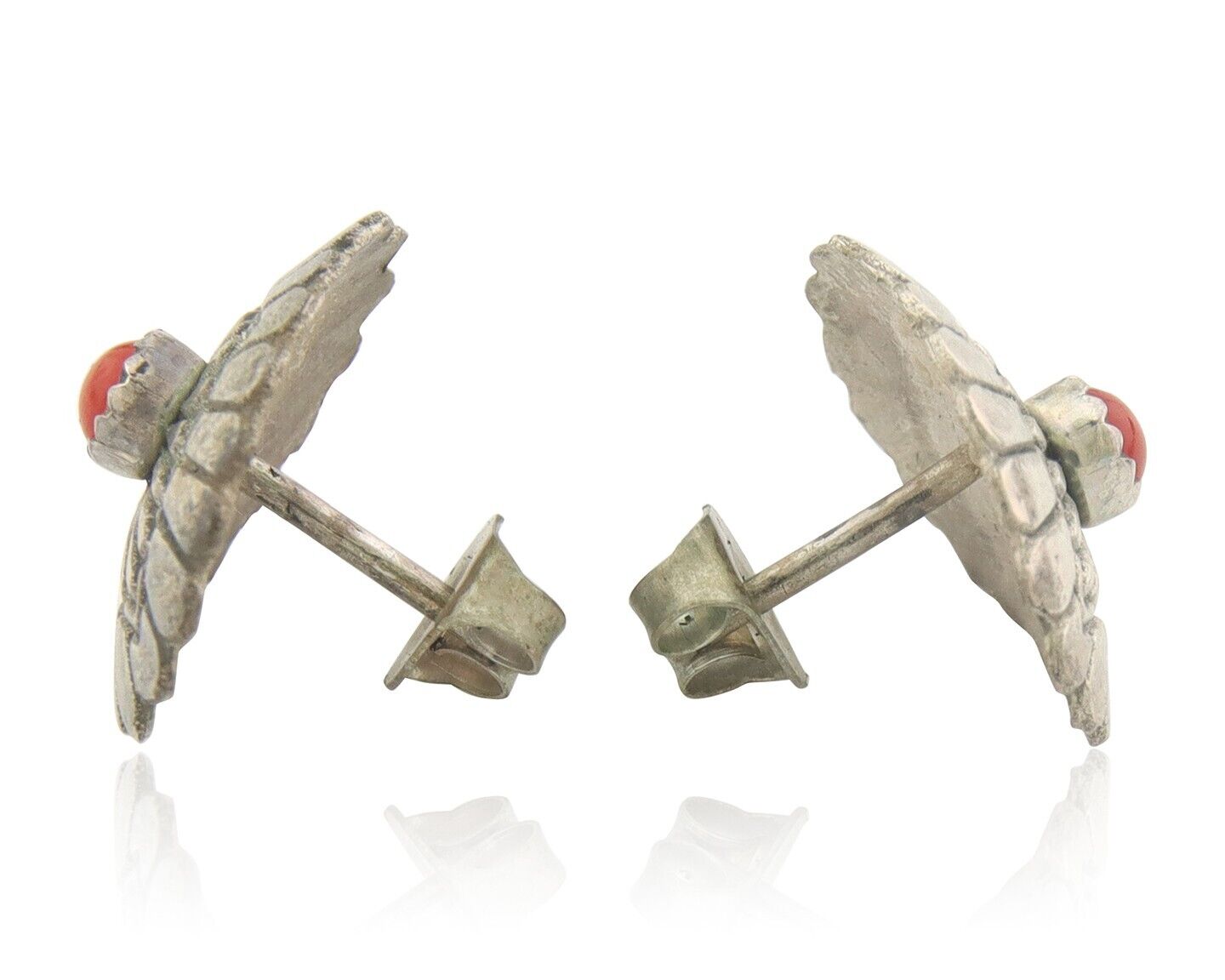 Navajo Earrings 925 Silver Natural Coral Native American Artist C.80's