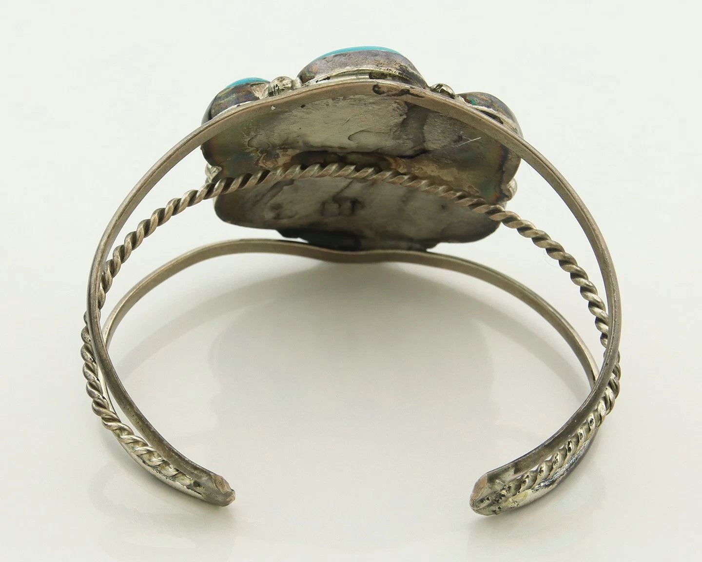 Navajo Cuff Bracelet Sterling Silver Turquoise Vintage Signed BJ