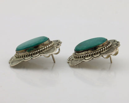 Navajo Earrings 925 Silver Natural Blue Turquoise Signed William Denetdale C.80s