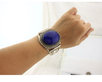 Navajo Cuff Bracelet Sterling Silver Natural Lapis Vintage Signed J Nelson