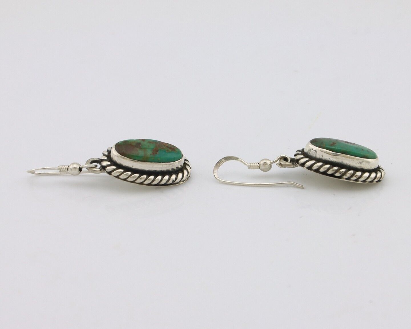 Navajo Earrings 925 Silver Natural Green Turquoise Native Artist C.80s