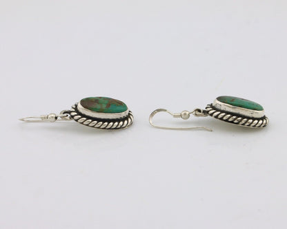 Navajo Earrings 925 Silver Natural Green Turquoise Native Artist C.80s