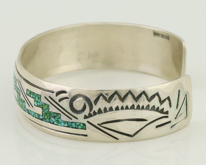 Navajo Inlay Bracelet 925 Silver Turquoise & Coral Signed Stanely Bain C.80's