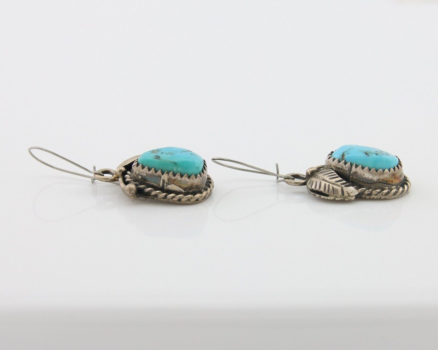 Navajo Dangle Earrings 925 Silver Natural Blue Turquoise Native Signed HS C.80's