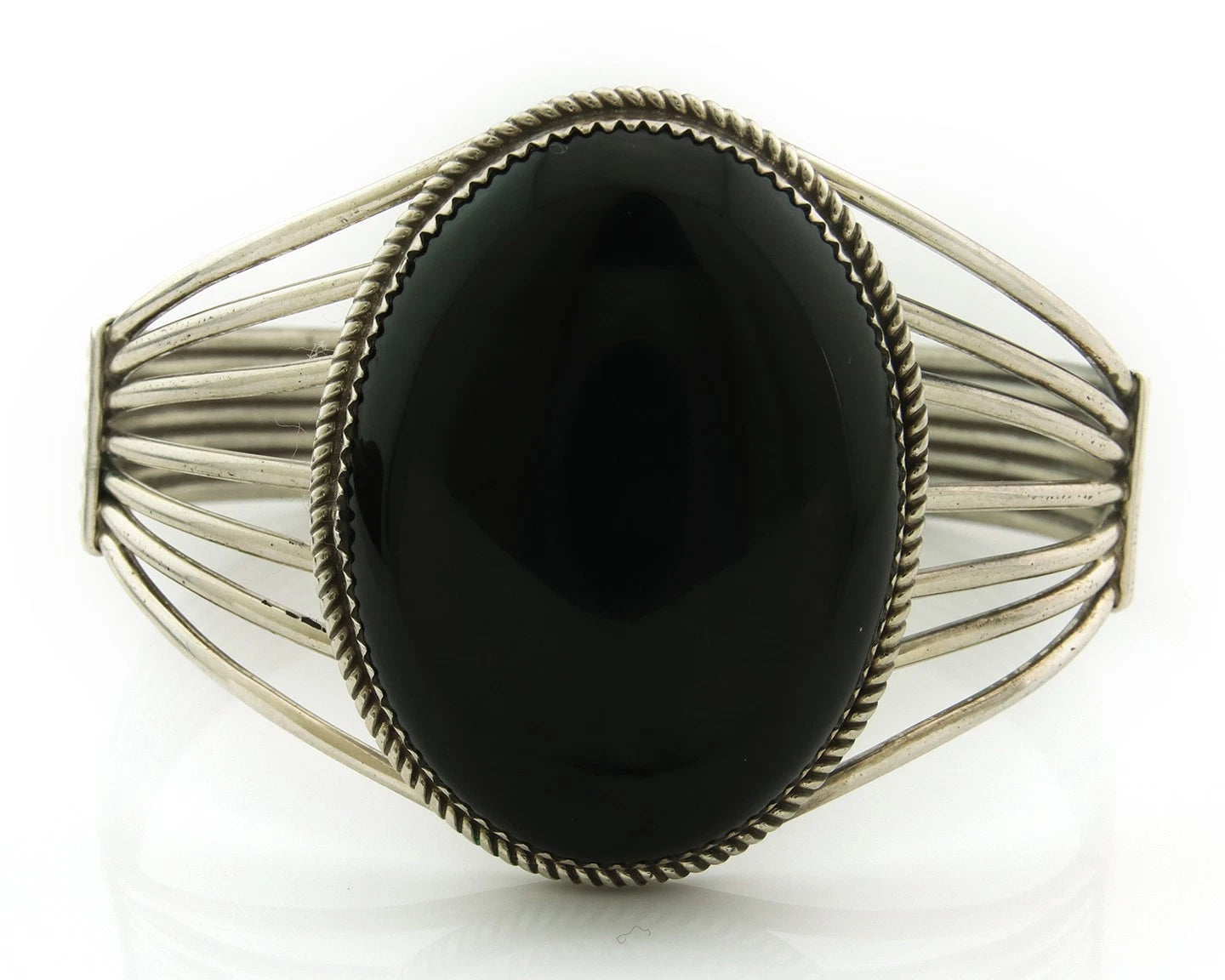 Navajo Cuff Bracelet Sterling Silver Black Onyx Handmade Vintage