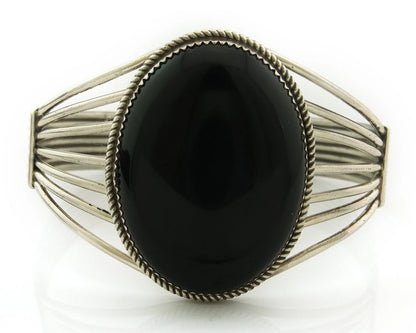 Navajo Cuff Bracelet Sterling Silver Black Onyx Handmade Vintage