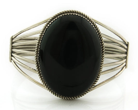 Navajo Cuff Bracelet Sterling Silver Black Onyx Handmade Vintage