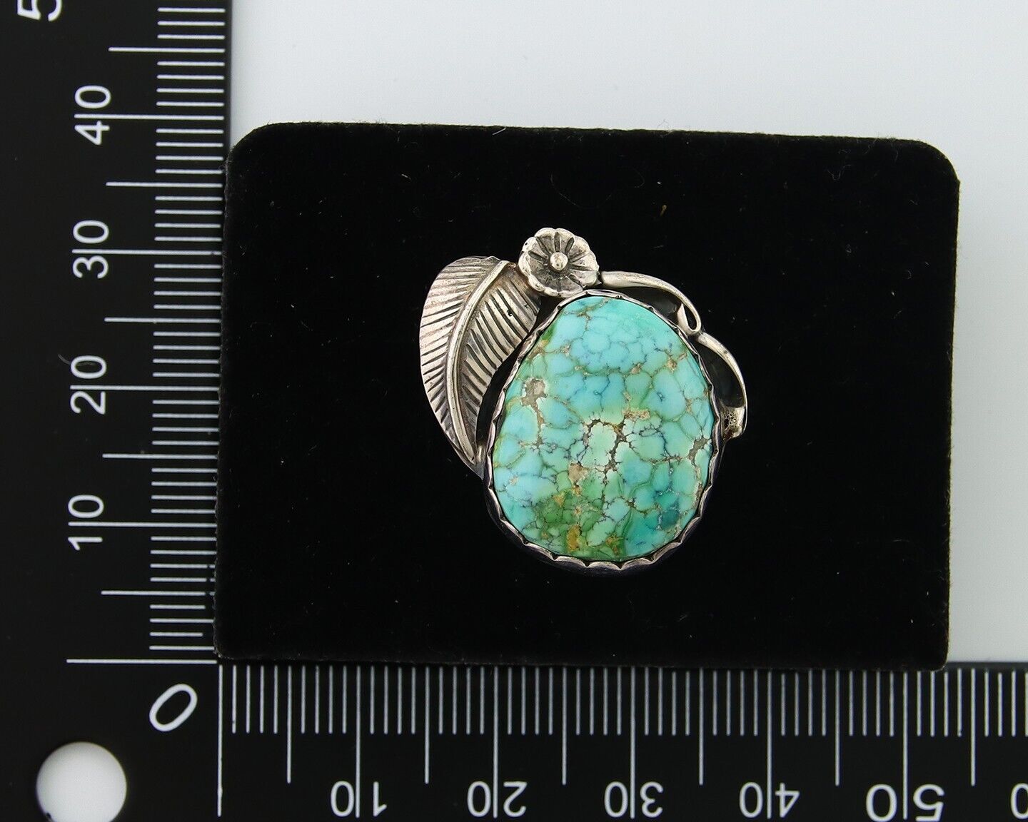 Navajo Ring 925 Sterling Blue Spiderweb Turquoise Native American Artist C.80's