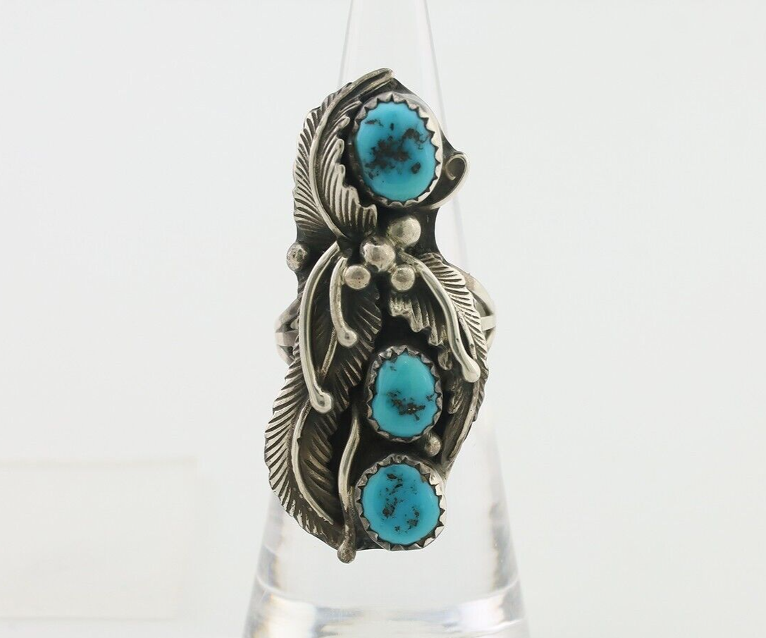 Navajo Ring 925 Silver Sleeping Beauty Turquoise Native American Artist C.80's