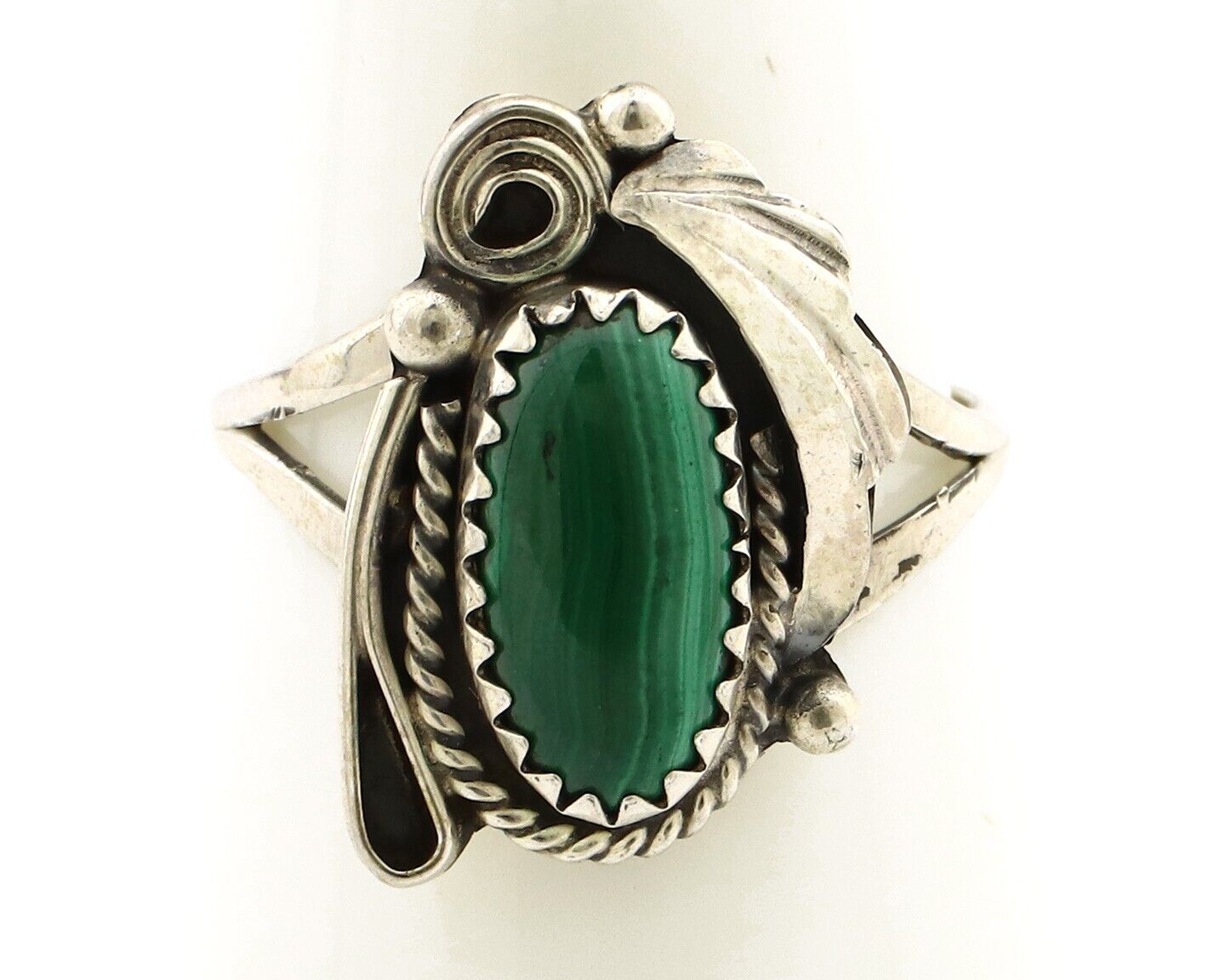 Navajo Ring 925 Silver Natural Mined Malachite Artist Signed Justin Morris C.80s