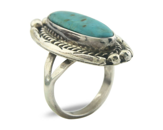Navajo Ring 925 Sterling Turquoise Handmade Native Artist C.80's Size 7.5