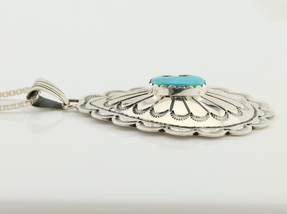 Navajo Necklace Pendant 925 Silver Morenci Turquoise Signed P C.80's