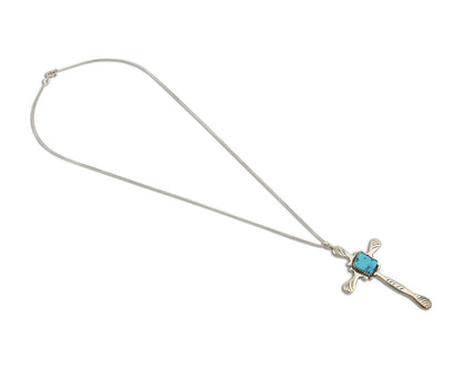 Zuni Cross Pendant .925 Silver SB Turquoise Artist Signed L C.80's