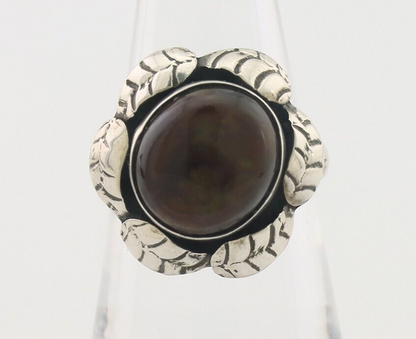 Navajo Handmade Ring 925 Silver Natural Fire Opal Native Artist Size 6.75 C.80's