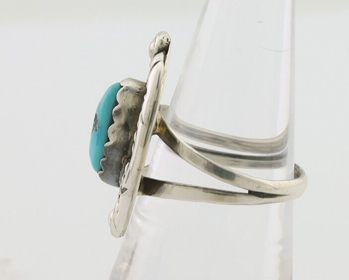 Navajo Ring 925 Silver Sleeping Beauty Turquoise Signed V & N EDSITTY C.80's