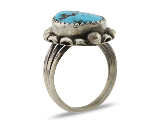 Navajo Ring 925 Silver Sleeping Beauty Turquoise Artist Signed SC C.80's