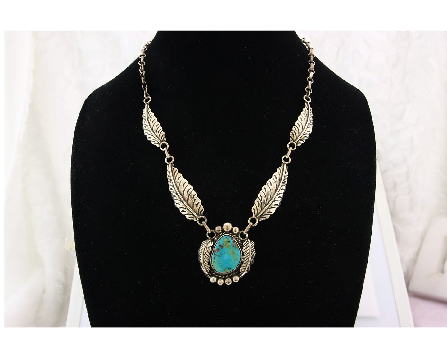 Navajo Necklace Sterling Silver Authentic Turquoise Vintage Signed Sunrise