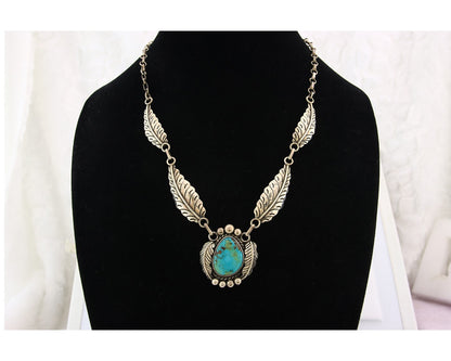 Navajo Necklace Sterling Silver Authentic Turquoise Vintage Signed Sunrise