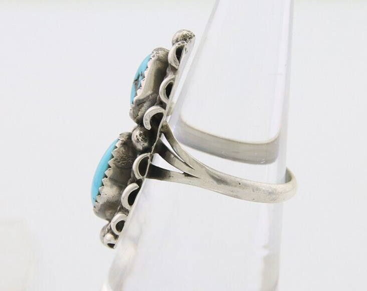 Navajo Ring 925 Silver Natural Blue Turquoise Artist Signed SC C.80's Size 6.75