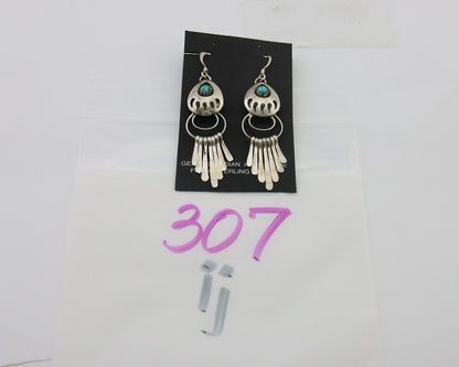 Navajo Dangle Earrings 925 Silver Natural Turquoise Artist Signed ES C.80's