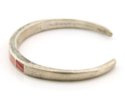 Navajo Cuff Bracelet Sterling Silver Natural Red Muscle Vintage Signed