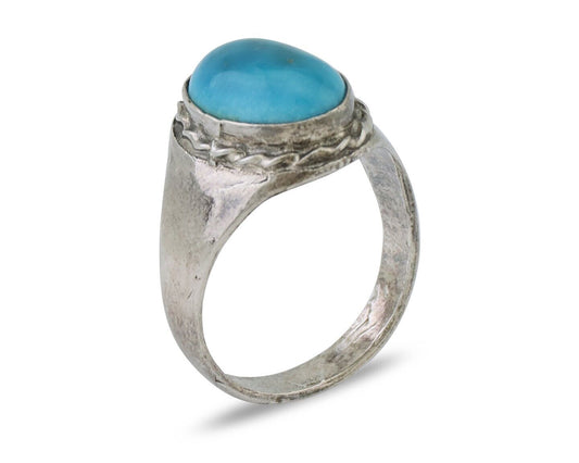 Navajo Ring 925 Silver Sleeping Beauty Turquoise Native Artist C.80's