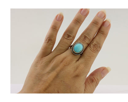 Navajo Ring 925 Silver Natural Blue Turquoise Native American Artist C.80's