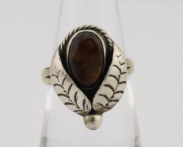 Navajo Handmade Ring 925 Silver Natural Fire Opal Native Artist Size 6.25 C.80's