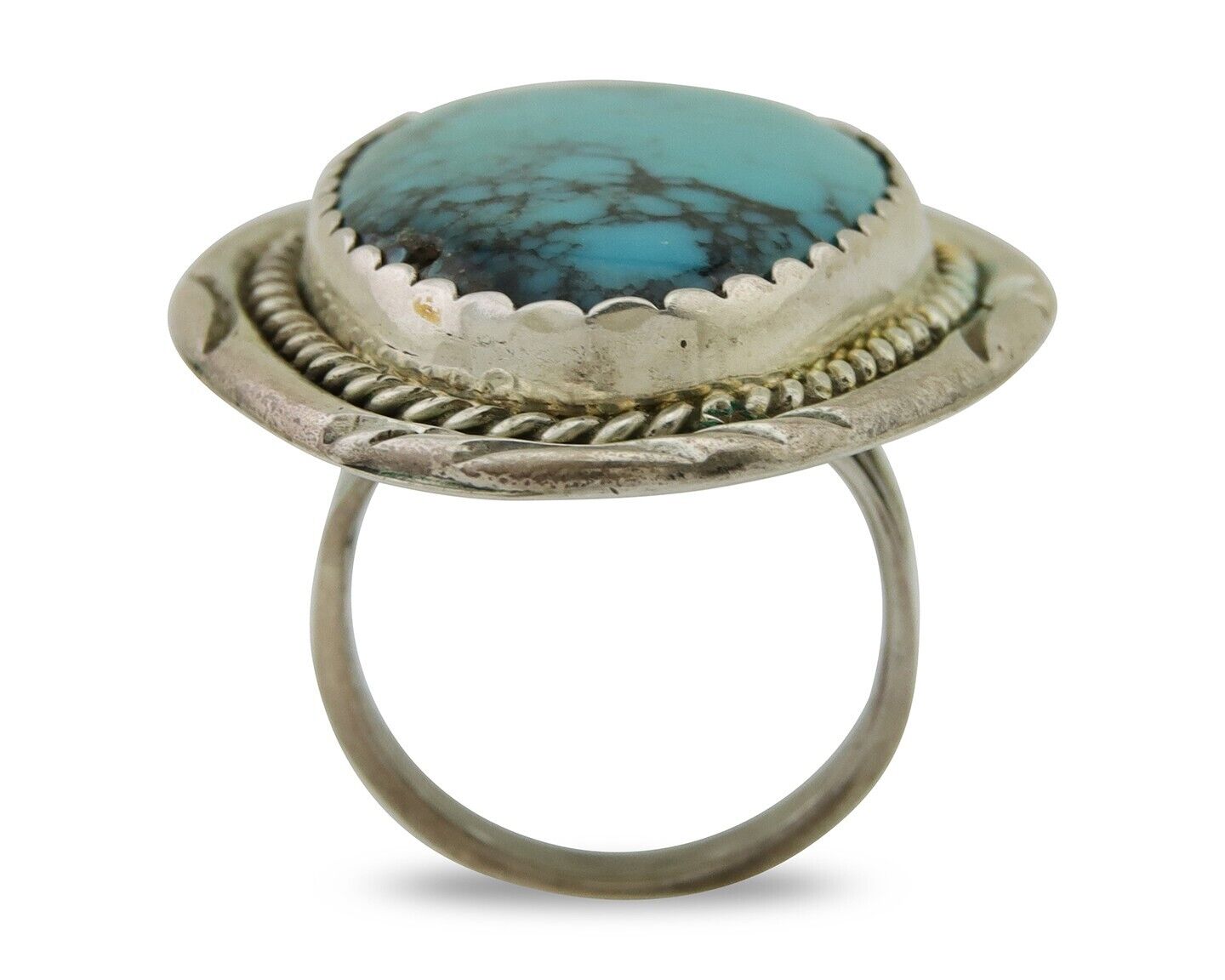 Navajo Ring 925 Silver Blue Turquoise Native American Artist C.80's