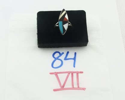 Vintage Zuni Ring 925 Sterling Silver Natural Gemstone Signed MK Size 7.5