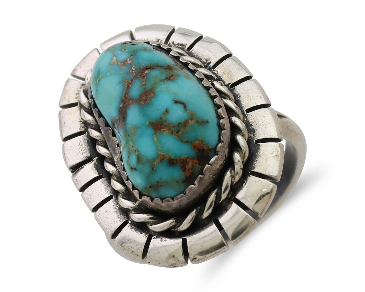 Navajo Ring 925 Silver Blue Gem Turquoise Signed William Denetdale 8.75 C.80's