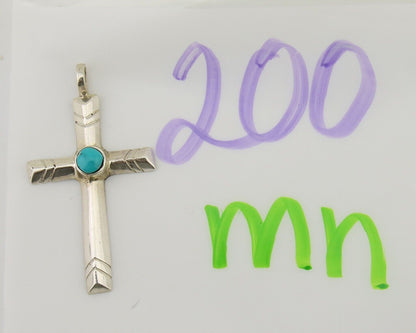 Navajo Sand Cast Cross Pendant 925 Silver Turquoise Artist Signed J Yazzie C.80s