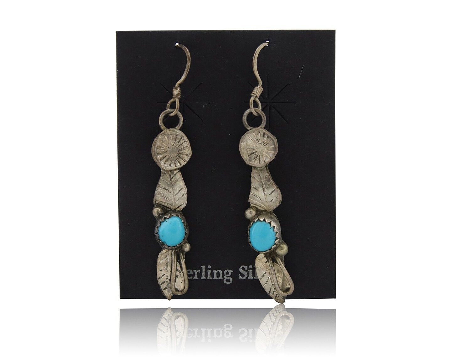 Navajo Dangle Earrings 925 Silver Natural Turquoise Native Artist C.80's