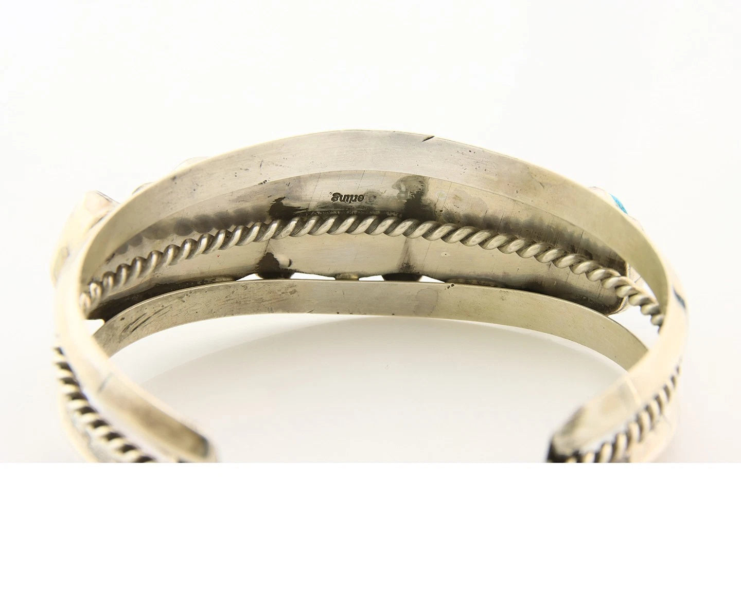 Navajo Cuff Bracelet Sterling Silver Vintage Turquoise Signed H