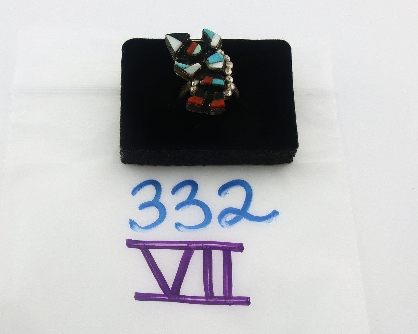 Vintage Zuni Ring Sterling Silver Authentic Gemstone Handmade Size 5.5