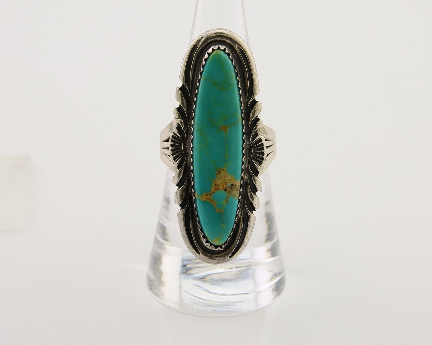 Navajo Hand Stamped Ring 925 Silver Turquoise Native Artist Begay C.80's