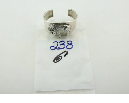 Navajo Cuff Bracelet Sterling Silver Wolf Vintage Signed Carol Felley