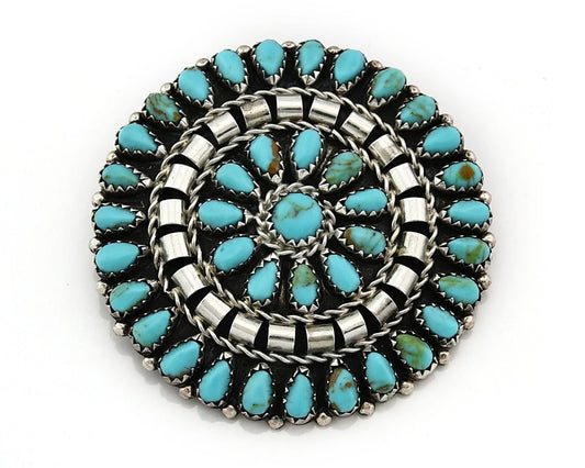 Navajo Concho Pin Pendant Natural Blue Turquoise Vintage Handmade Signed MB