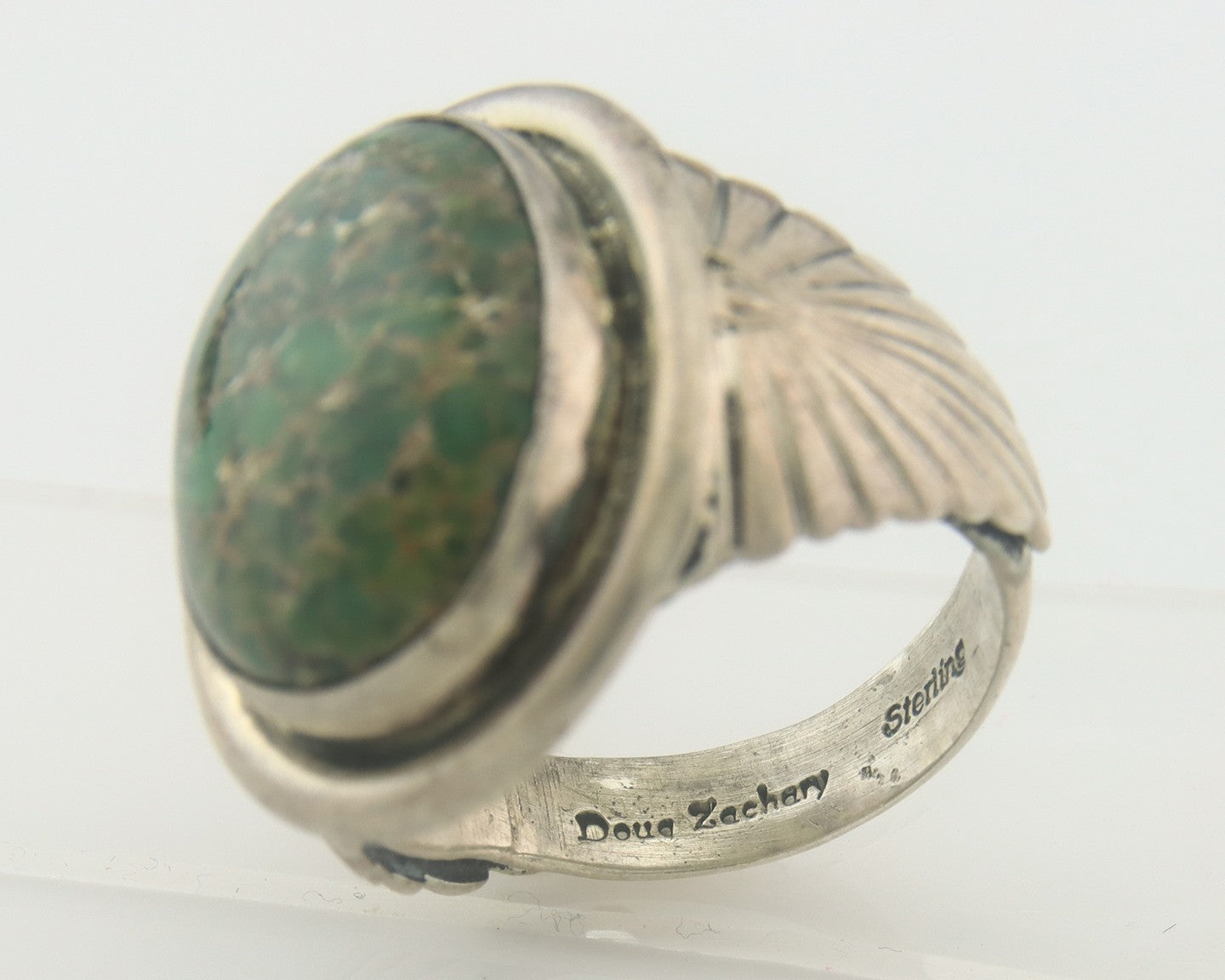 Men Navajo Ring Sterling Silver Turquoise Signed Doug Zachary Size 16.25