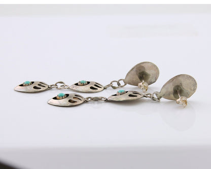 Navajo Paw Earrings 925 Silver Kingman Turquoise Native American Artist C.80's