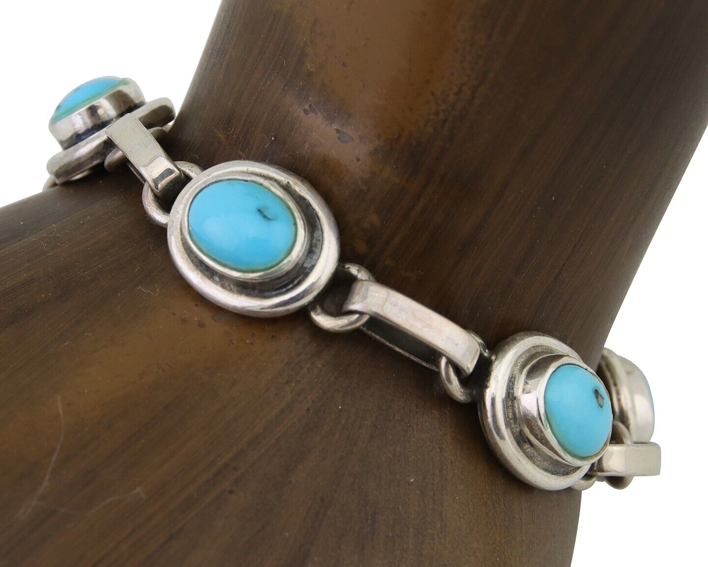 Navajo Bracelet 925 Silver Natural Blue Turquoise Native American Artist C.80's