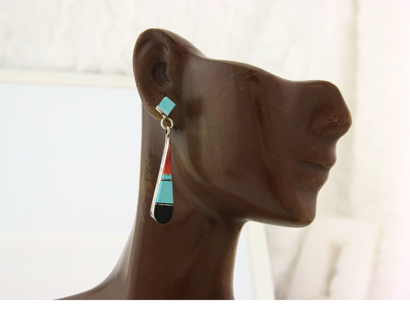 Navajo Earrings Sterling Silver Gemstone Vintage Handmade Signed Marilyn Yazzie