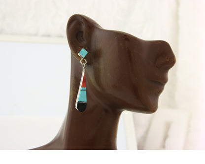 Navajo Earrings Sterling Silver Gemstone Vintage Handmade Signed Marilyn Yazzie