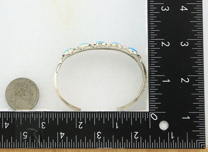 Navajo Cuff Bracelet Sterling Silver Vintage Turquoise Signed H