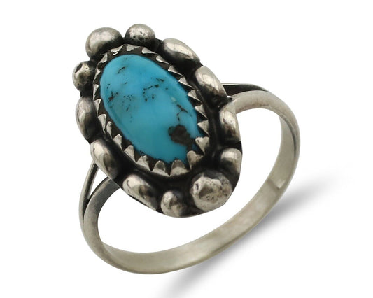 Navajo Ring 925 Silver Sleeping Beauty Turquoise Signed SkyStone Creations C80s