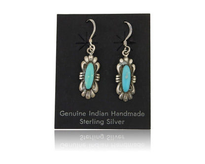 Navajo Dangle Earrings 925 Silver Blue Turquoise Artist Signed Square C.80's