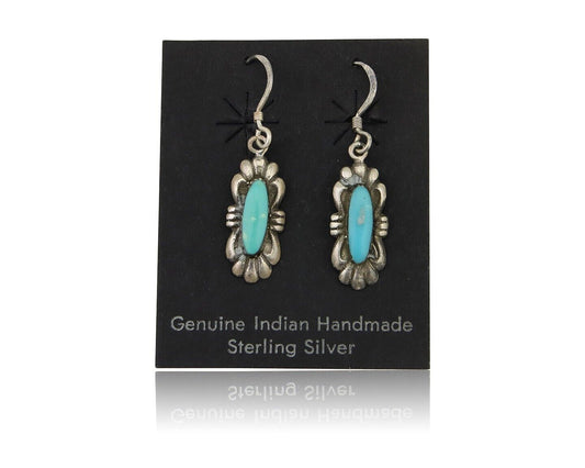 Navajo Dangle Earrings 925 Silver Blue Turquoise Artist Signed Square C.80's