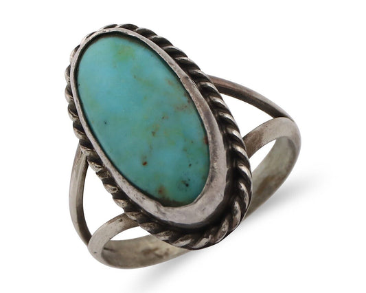 Navajo Ring .925 Silver Natural Kingman Turquoise Native American Artist C.80's